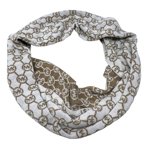 Michael Kors Scarf One Size Jet Set Logo Print Reversible Infinity Muffler White - Picture 1 of 6
